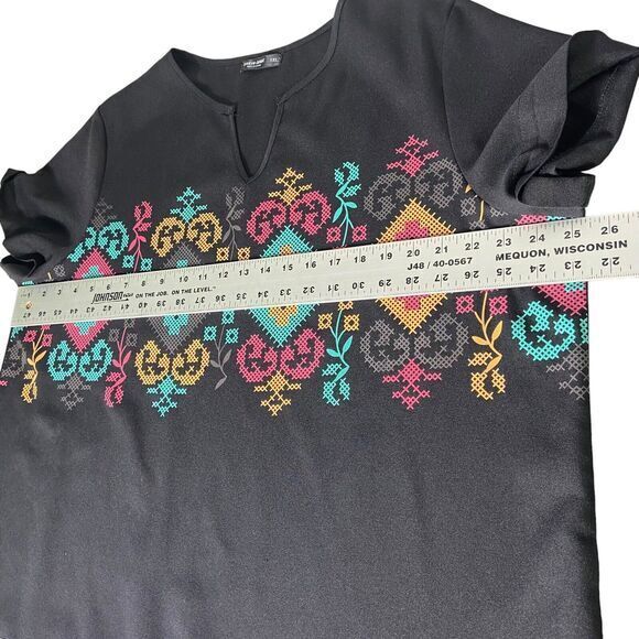 SHEIN CURVE Women Black Floral Print Short Sleeve Blouse Top Plus Size 1XL - Picture 7 of 8